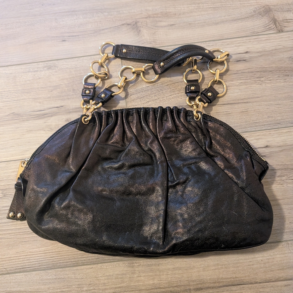 Marc Jacobs Black Metallic Leather Bowler Handbag - Picture 5 of 6